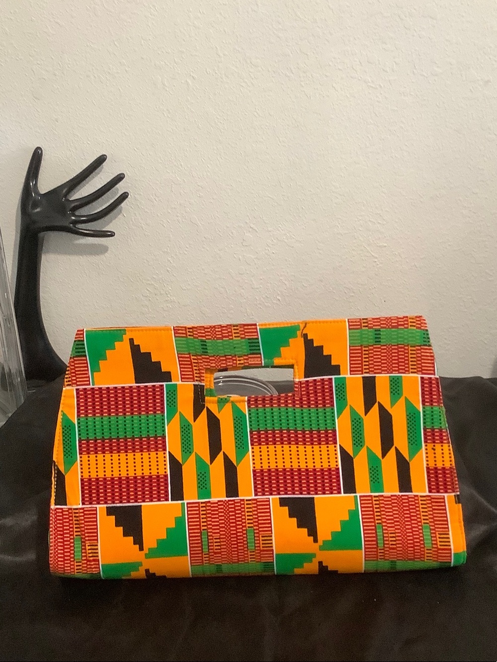 Kente Print Clutch Handbag - Yellow Green  with handle